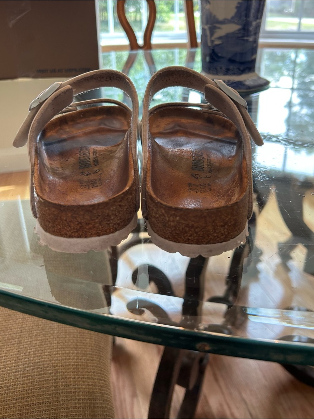 Birkenstock Arizona Two-Strap Sandals in Light Beige Croc-Embossed - Picture 8 of 9